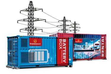 Hybridlösung: Battery Box 600 & 500 kVA Stage-V-Stromaggregat & Stromnetz